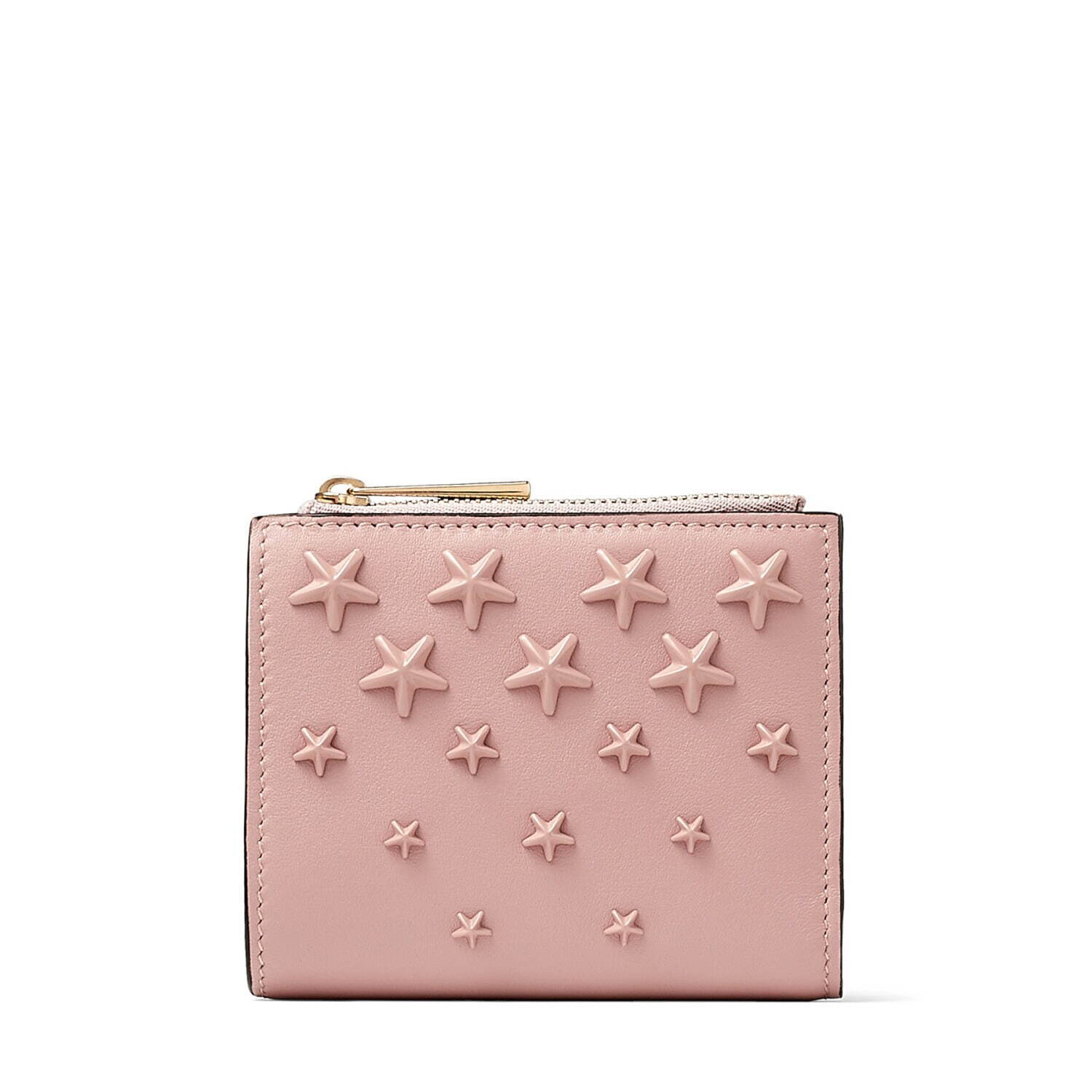 ジミー チュウ22年春夏の新作スモールレザーグッズ、スタースタッズ×桜ピンクの二つ折り財布やミニ財布